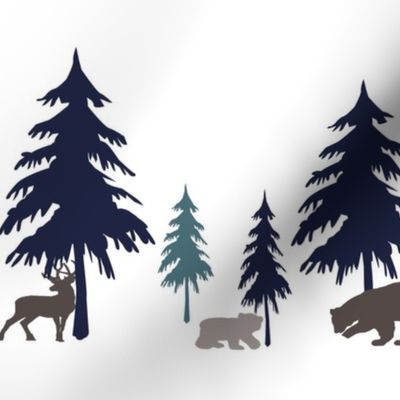 Deer, Bears and Trees in Navy