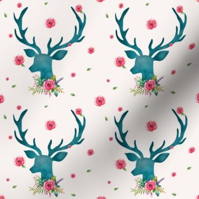 Floral Aqua Deer with Roses