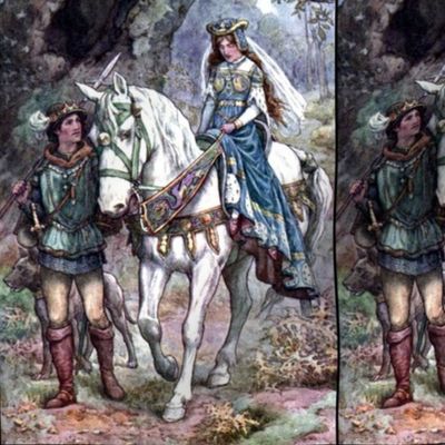  medieval knights princesses princes guards forests trees plants dogs horses fairy tales vintage retro