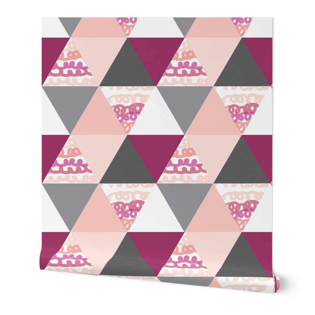 Orchid and Blush Squiggle Triangle Quilt - Cheater Quilt - Cheater Blanket