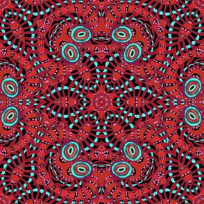 Red Black Kaleidoscope Stripes and Dots