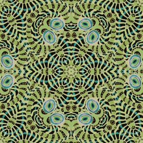 Lime Turquoise Black Kaleidoscope Stripes and Dots