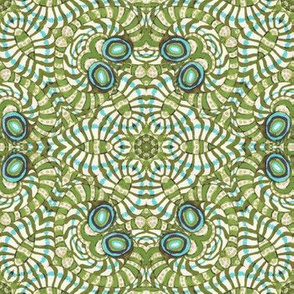 Olive and Aqua Green Kaleidoscope Stripes and Dots