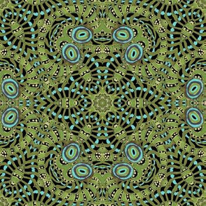 Black Aqua Green Kaleidoscope Stripes and Dots