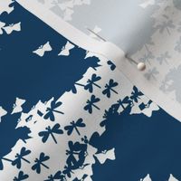 blue and white dragonflies and butterflies stripes