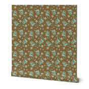 brown and blue floral