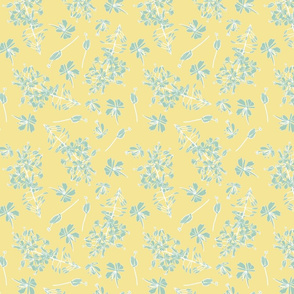 blue flowers on yellow