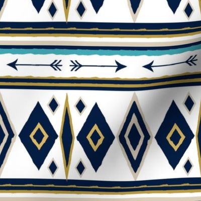 Aztec in Navy, White and Gold