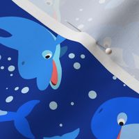 Cute Jolly Cartoon Dolphins Dark Blue by Cheerful Madness!!