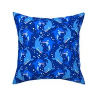 Cute Jolly Cartoon Dolphins Dark Blue by Cheerful Madness!!