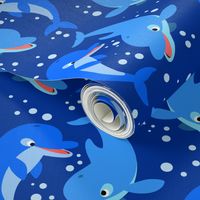 Cute Jolly Cartoon Dolphins Dark Blue by Cheerful Madness!!