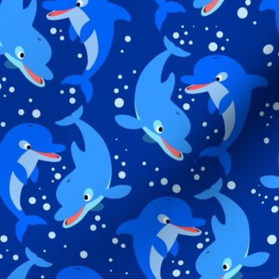 Cute Jolly Cartoon Dolphins Dark Blue by Cheerful Madness!!