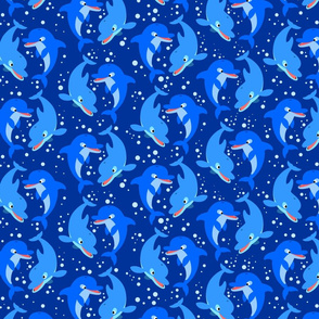 Cute Jolly Cartoon Dolphins Dark Blue by Cheerful Madness!!