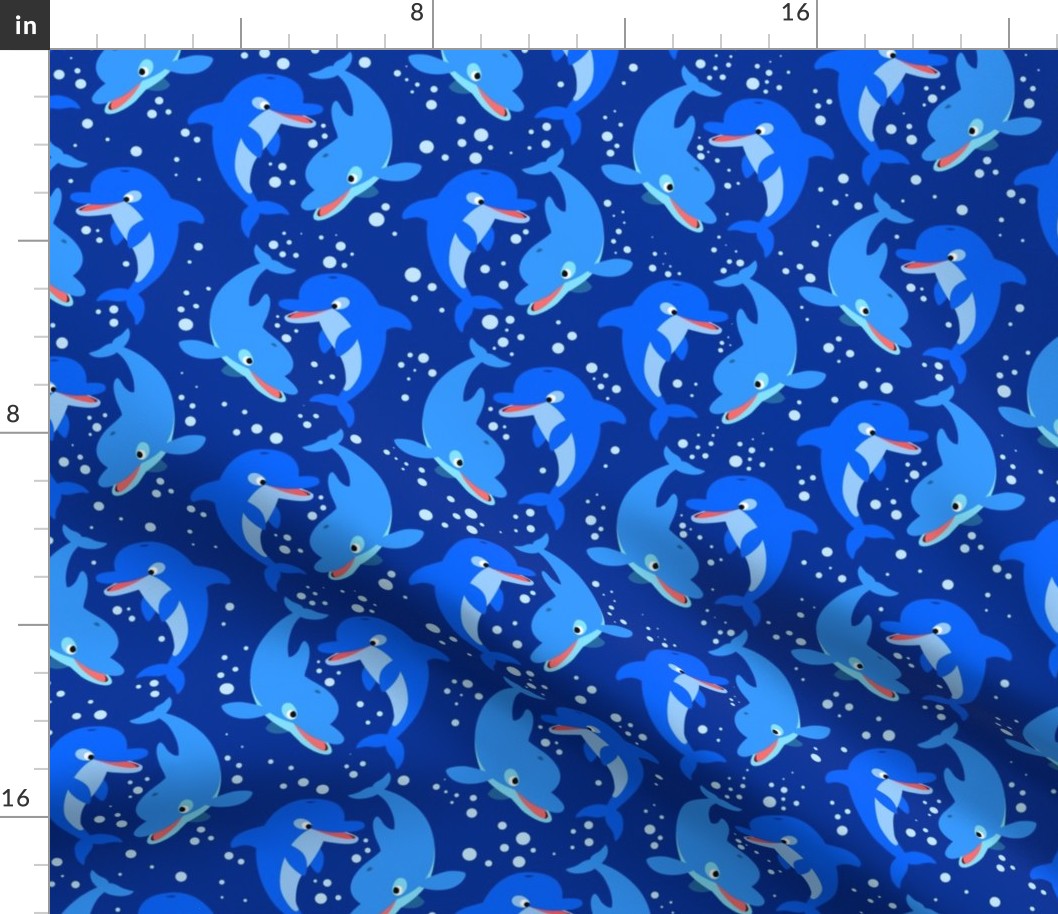 Cute Jolly Cartoon Dolphins Dark Blue by Cheerful Madness!!