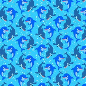 Cute Jolly Cartoon Dolphins Light Blue by Cheerful Madness!!