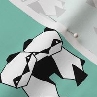 Origami animals cute panda geometric triangle and scandinavian style print black and white mint