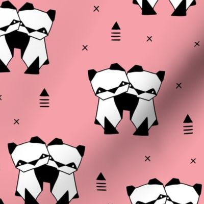 Origami animals cute panda geometric triangle and scandinavian style print black and white pink