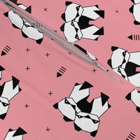 Origami animals cute panda geometric triangle and scandinavian style print black and white pink