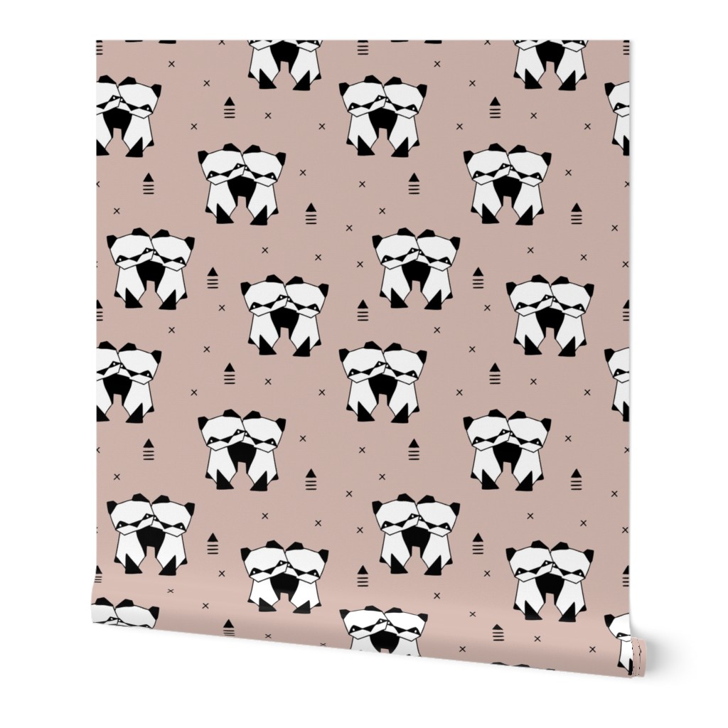 Origami animals cute panda geometric triangle and scandinavian style print black and white gender neutral beige