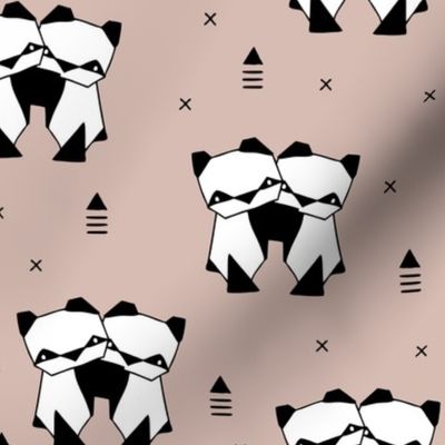 Origami animals cute panda geometric triangle and scandinavian style print black and white gender neutral beige