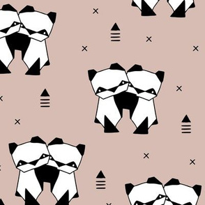 Origami animals cute panda geometric triangle and scandinavian style print black and white gender neutral beige