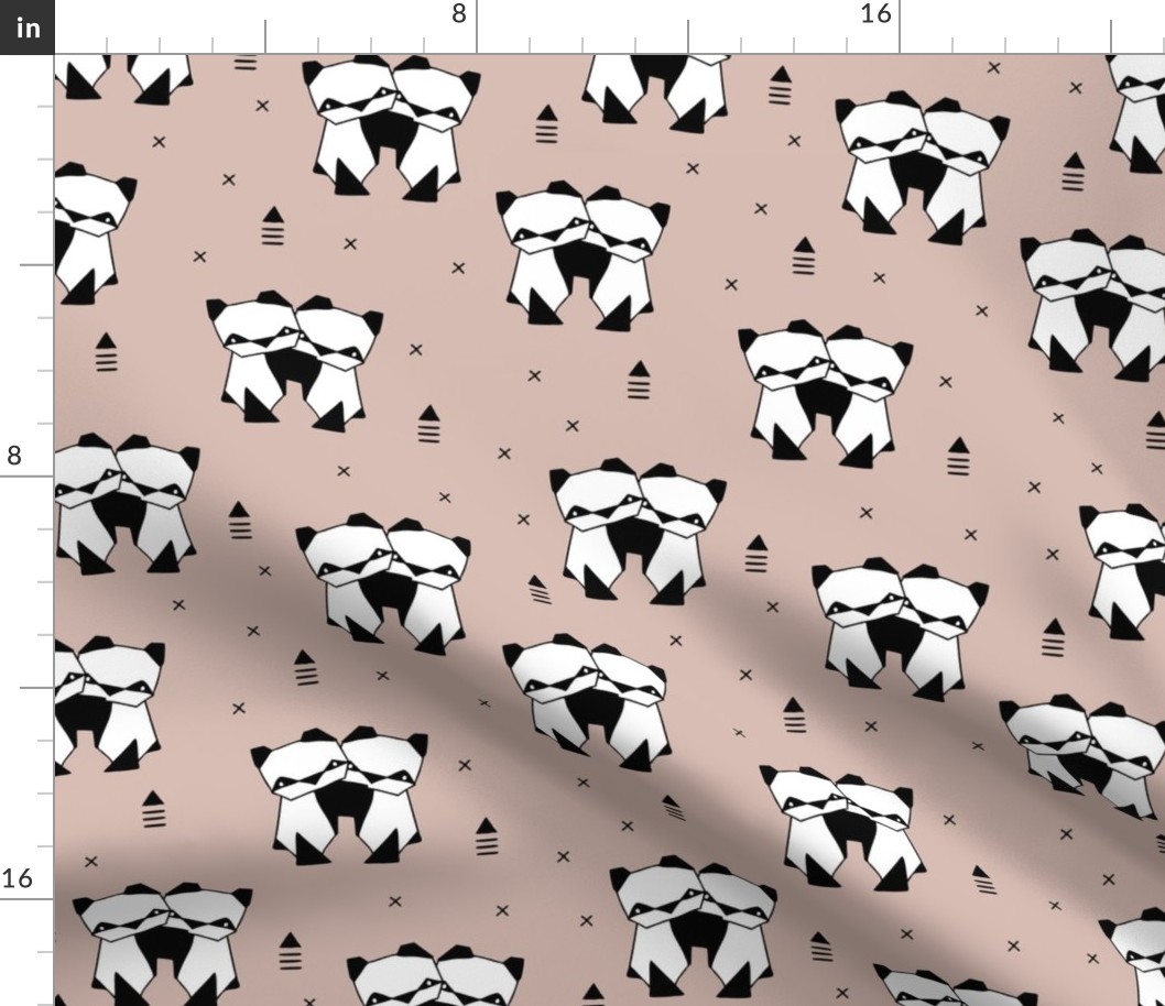 Origami animals cute panda geometric triangle and scandinavian style print black and white gender neutral beige