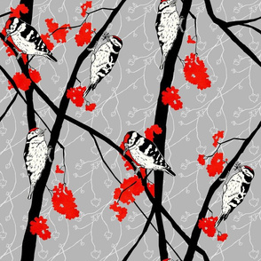 Woodpeckers And Berries Fabric, Wallpaper and Home Decor | Spoonflower
