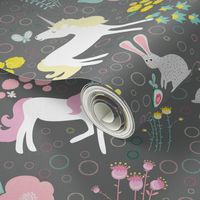 Unicorns Pastel and Grey with Bunnies and Bubbles