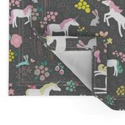 Unicorns Pastel and Grey with Bunnies and Bubbles