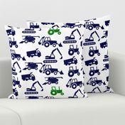 Trucks & Tractors In Navy Blue & Green