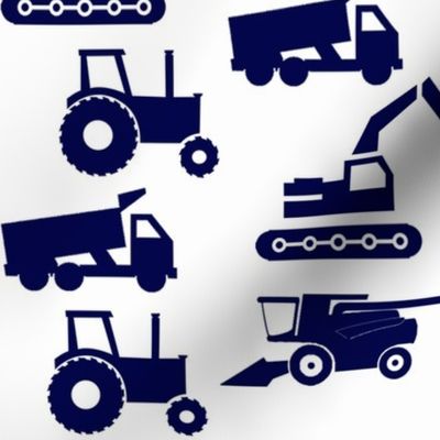 Trucks & Tractors In Navy Blue & Green