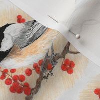 chickadee and red berries