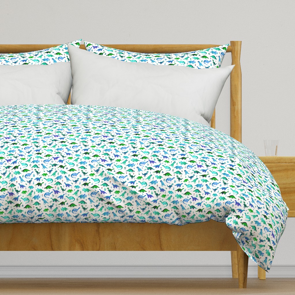 Tiny Dinos in Blue and Green on White Small Print