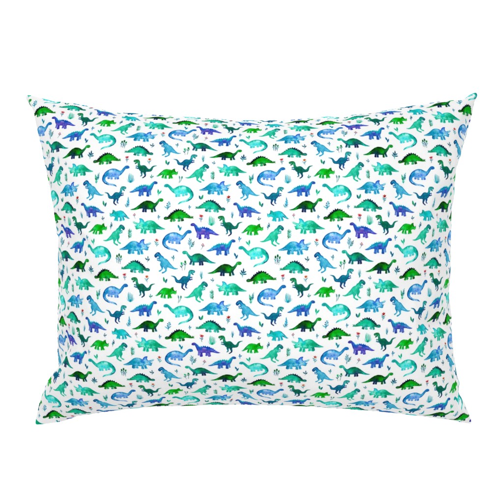 Tiny Dinos in Blue and Green on White Small Print