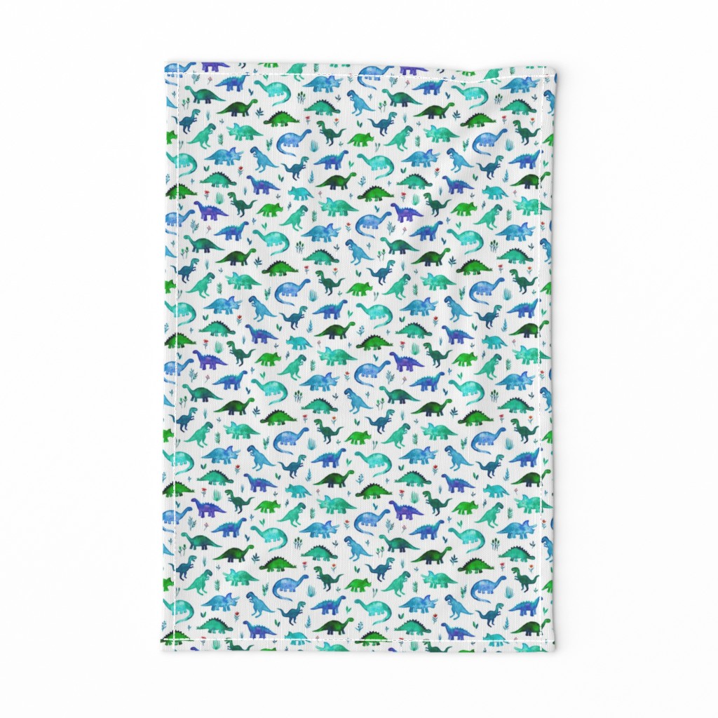 Tiny Dinos in Blue and Green on White Small Print