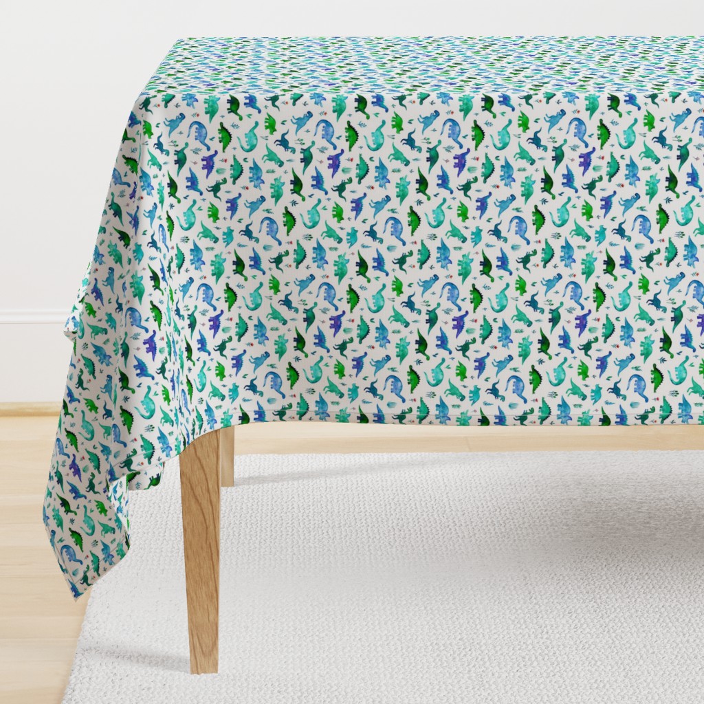 Tiny Dinos in Blue and Green on White Small Print