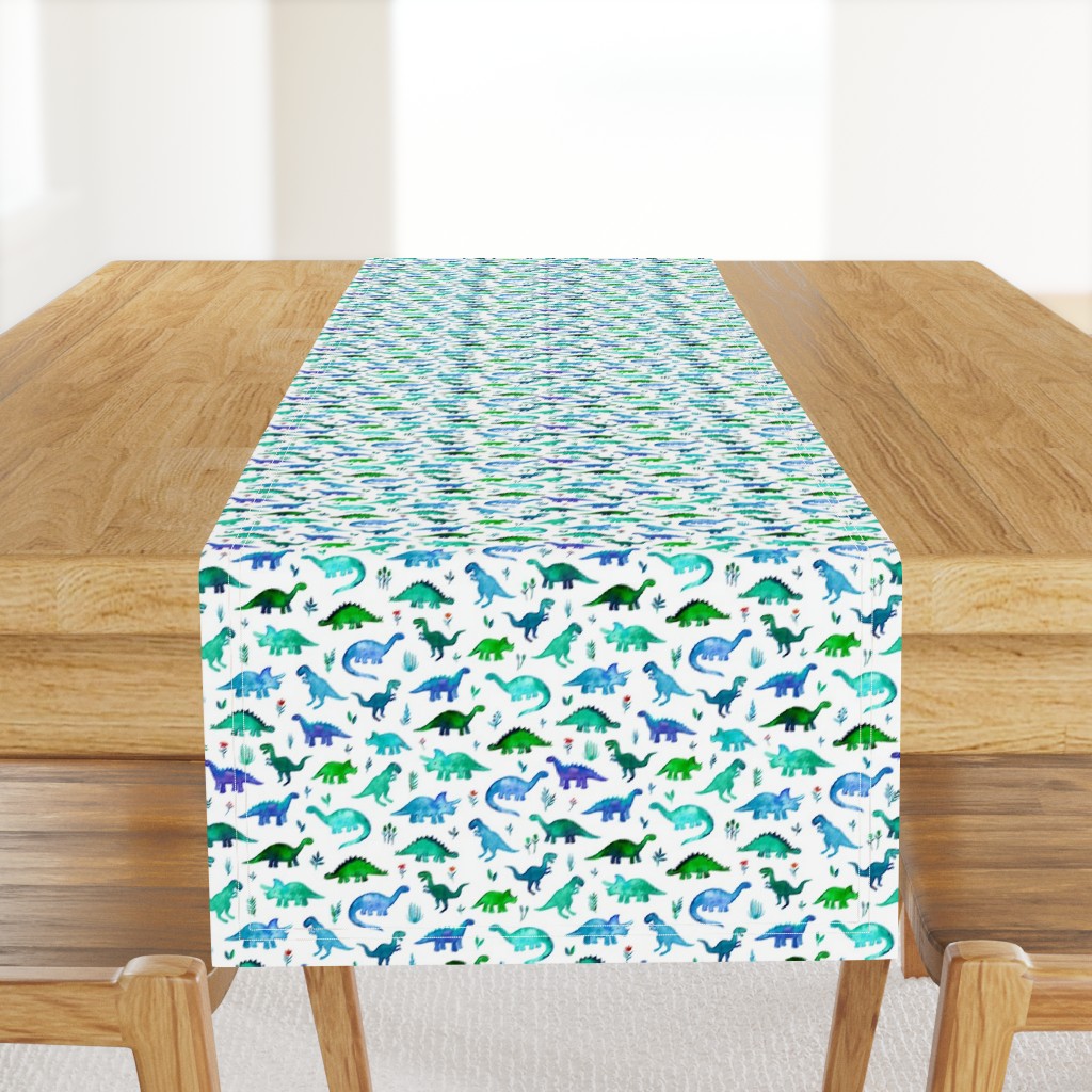 Tiny Dinos in Blue and Green on White Small Print