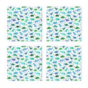 Tiny Dinos in Blue and Green on White Small Print