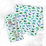 Tiny Dinos in Blue and Green on White Small Print