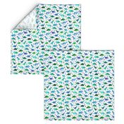 Tiny Dinos in Blue and Green on White Small Print