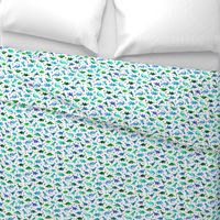 Tiny Dinos in Blue and Green on White Small Print