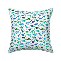 Tiny Dinos in Blue and Green on White Small Print