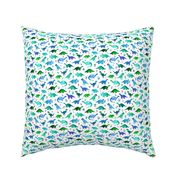 Tiny Dinos in Blue and Green on White Small Print