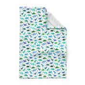 Tiny Dinos in Blue and Green on White Small Print