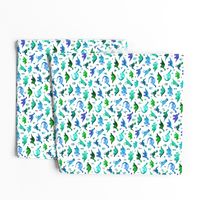 Tiny Dinos in Blue and Green on White Small Print