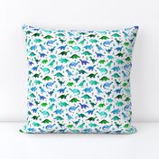 Tiny Dinos in Blue and Green on White Small Print