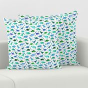 Tiny Dinos in Blue and Green on White Small Print