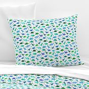 Tiny Dinos in Blue and Green on White Small Print