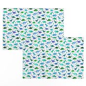 Tiny Dinos in Blue and Green on White Small Print