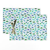 Tiny Dinos in Blue and Green on White Small Print